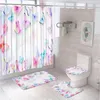 Shower Curtains Colorful Butterfly Curtain Sets Spring Graden Pink Floral Bathroom Decor Non-Slip Toilet Lid Cover Rug Bath Mat