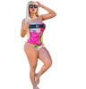 Sommer mit Frauen sexy rosa gedruckte ärmellose Jumpsuit Bikini Bikini Badeanzug Luxusbrand Tube Top Badebode