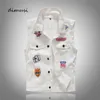 DIMUSI Autumn Mens Vintage Denim Vest Male White Ripped Sleeveless Jackets Men Hip Hop Streetwear Hole Jean Waistcoats Clothing 240509