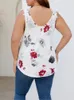 Plus size mouwloos borduurwerk patchwork slip zomer top bloemenprint mode geplooide dames blouses losse vrouw tops 240510