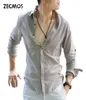 Shirts en lin en coton entier Zecmos Man Summer White Shirt Social Gentleman Shirts Men Ultra Thin Casual Shirt British Fashion C1329404