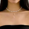 Colliers de pendentif Minar 2024 Vente chaude Collier de perle d'imitation à trois couches pour les femmes Bijoux de mariage en cuivre plaqué d'or 14K