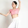 Ethnische Kleidung Indianer Top Womens Kurzarm Pink Hemd Bauch Tanzpraxis Kostüm Eastern Dance Bühne Performance Kostüm DQL6241L2405
