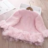 Vestes Child Mabiet Girls Pinned Cotton Veste Coton Auto Hiver 2024 Enfants Sweet Princess Temperrament Lace Sweater Baby Girl Vêtements