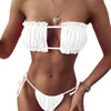 Dames badmode zwempakken Tweedelige gewatteerde bralette bikini sets sexy driehoek halter geplooide holle bikini's vaste spaghetti -band DM012