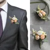 Dekoratif çiçekler 1pc yapay ipek plastik plastik gül damat boutonniere pim elbise korsasage gelin düğün düğün bilek çiçek parti dekor