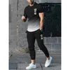 T-shirt masculino de camisetas masculinas com letra K 3D Pontas de impressão rastreando calças 2 peças de roupas de rua de tamanho esportivo de tamanho grande Q2405010