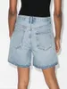 Frauen Shorts Frauen hohe Taille Straight Denim 2024 Sommer Asymmetrisch schräg Placket weibliche blaue kurze Hosen Jeans
