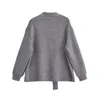 Women's Knits Maxdutti French Lazy Style Sweaters Design Knitted Jacket Gray Simple Hollowed Out Asymmetrical Cardigan