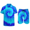 Мужские спортивные костюмы Tie Dye Dye Swirl Men Set Stee Slue Shades Случайные шорты летние эстетические каникулы набор рубашки с коротким рукавом негабаритный костюм день рождения