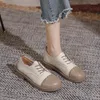 Casual skor kvinnor 2,5 cm låga klackar retro äkta läderpumpar dam klassiker block hög daglig loafers kvinnlig brittisk stil snörning