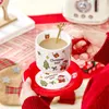 Xícaras pires de Natal Cupamic Cup Canecas de café e pires com colher de Natal requintado Presente de chá da tarde xícaras de chá Papai Noel Copo de café da manhã