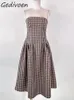 カジュアルドレスgedivoen秋のファッションデザイナービンテージの格子縞のスリングドレス女性スラッシュネックハイウエストスリム長い短いコート2ピースセット
