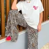 Vintage Leopard Print Spodnie Kobiety swobodne luźne koronki w górę szerokich nóg spodnie Kobieta 2024 Summer mody All-Match Lady Streetwear