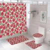 Rideaux de douche rouges de rideau de fleurs de rose rouge Ensemble de toilettes non glissées couvercle de couvercle de bain de bain imperméable en polyester tissu de salle de bain 12 crochets