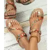 Casual Shoes Flat Sandals Summer Boho Rhinestone Dress Comfort Open Toe Elastic Ankle Strap Axless Roman
