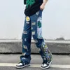 Ubrania z grunge y2k streetwear workowane ułożone w stos dżinsowe spodnie dla mężczyzn Patch Haft hafdowe dżinsowe spodnie ropa hombre 240511