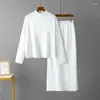 Robes de travail Femme Automne Casual Fashion Lot Long Robe Two Piece Set Round Coule Marile Blanc Blanc Black Pull Top Jupe