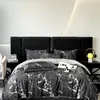 Ensembles de literie Black Grey Marble Feel Feel Ice Silk Summer Cover Cover Cover Coupue avec taies d'oreiller Couette de luxe nordique 3pcs