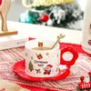 Xícaras pires de Natal Cupamic Cup Canecas de café e pires com colher de Natal requintado Presente de chá da tarde xícaras de chá Papai Noel Copo de café da manhã