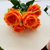 Fleurs décoratives Silk Rose Bouquet Rose Simulation Orange Wedding Pographie accessoires DIY DÉCINIR DES CORDES DE FLORT