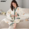 Moda de sono feminina Plus Tamanho M-5xl Cotton Women Women Women Pijamas Kimono Cardigan Mangas compridas Lady Pijamas Lady Pijamas