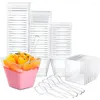 Wegwerpbekers rietjes 25 sets souffle party aanbod vierkante plastic pudding serveren duidelijke cake containers