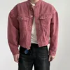 IEFB Fashion Mens Denim Jacket High Street Male Stand Collar Top Solid Color Short Coat Autumn Menwear 9C644 240428