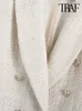 트래프 여성 패션 트위드 더블 가슴 블레이저 코트 빈티지 긴 슬리브 플랩 포켓 암컷 겉옷 세련된 조끼 펨메 240424