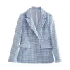 Donne Fashion Houndstooth Double Blazer Blazer Coat Tweed Coat vintage Pocchi di patta lunga Tasca femmina Abbigliamento da femmina Chic Veste