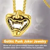 U7 Joker Clown Necklace Gold Color Hip Hop Punk Mens Skull Teethant med 22 tum kedja 240429