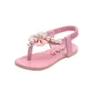Classic Girls Sandals Summer Kids Beach Children Gladiator with Pearls Beading Bowknot Princess Chic 2136 240506