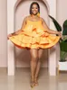 Sukienki swobodne modne lato dla kobiet 2024 Chicki puszysty warstwowy ciasto sukienka satynowa mini spaghetti paski na bal maturalny impreza ukończenia szkoły