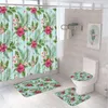 Shower Curtains Tropical Palm Leaves Curtain Sets Exotic Jungle Floral Green Plant Bathroom Decor Bath Mat Rugs Toilet Lid Cover