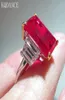 Simulate Moisanite Gemstone Diamond Emerald Cut Ruby Ring Femme 925 Silver with Red Stone Party Engagement Gift Cluster Rings3202013