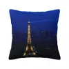 Kudde Paris Eiffeltornet på natten Kudde Tryckt Polyester Cover Decor Trip Art Case Home Drop 18 "