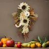 Decoratieve bloemen Thanksgiving Kunstmatige slinger in herfst geïnspireerde herfst oogstfestival krans witte zonnebloem pompoen esdoorn voor