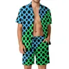 Tute da uomo per le tracce di colore Block Beach uomini set di camicia casual gialla verde set di shorts di tendenza a due pezzi Shorts Shorts Big Tende