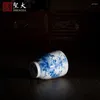 TEAWARE SETS | Chaiyao Blue and White Whispering Master Cup Jingdezhen Pure Handmålad högkvalitativ porslinste
