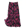 Skirts Chic Vintage Floral Pattern Print Pleated Maxi Women's Fashion Elastic High Waist Boho Skirt Holiday Bohemian Beach