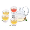 Tee -Sets 1x Clear Glass Tee Set -830 ml Hitzebeständige Teekannendeckel 4x 80 ml Doppelwandbecher