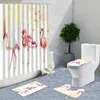 Zasłony prysznicowe Flamingo Zasłona 4pcs Ustaw wzór zwierząt łazienka z dywanikami ściegowymi i maty flanelowymi