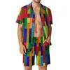 Tute da uomo per le tracce di colore Block Beach uomini set di camicia casual gialla verde set di shorts di tendenza a due pezzi Shorts Shorts Big Tende