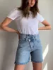 Frauen Shorts Frauen hohe Taille Straight Denim 2024 Sommer Asymmetrisch schräg Placket weibliche blaue kurze Hosen Jeans