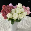 Dekorativa blommor 45 cm 7 gafflar Artificial Bouquet of Roses Purple Glow Fairy Silk Home Decoration Wedding Holding
