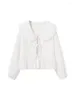 Blouses feminina Blusa elegante Lace Up Up Camisa Camisa Chic Bow Puff Sleeve feminino 2024 Primavera Summer Casual Streetwear Top