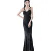 Sukienki imprezowe czarne cekinowe paski spaghetti sukienka wieczorowa Slim Slit Sit Mermaid Fashion Sexy Women Long Cocktail Gonws 2024
