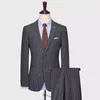 Men's Suits Men Slim Grey Stripe Blazer Party Wedding Jackets 2 Buttons Single Breasted Handsome Good Quality Man Clothing Size 48