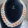 18 mm en or rose et blanc 2 tons plaqués sur 925 Colliers en argent sterling vvs Moisanite Hip Hop Cuban Link Chain