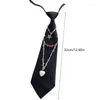 Bow Ties Punk Small Black Neck Tie With Metal Chain Star Heart Crystal Pendant Pretied Necktie Bowtie For Women Mens Uniform